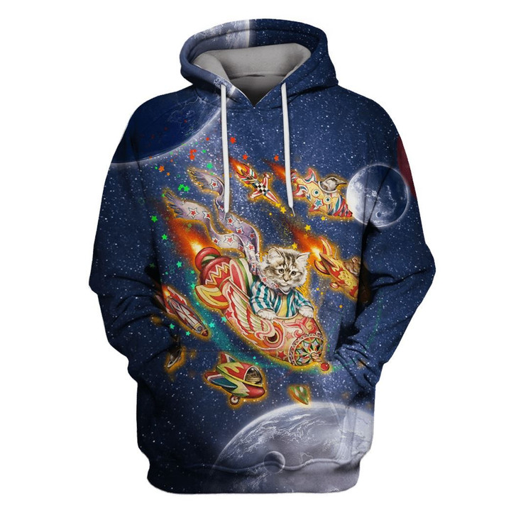 MysticLife Cat Flying into space T-Shirts - Zip Hoodies Apparel