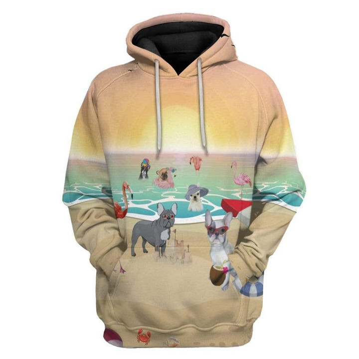 MysticLife 3D French Bulldog With Flamingo At The Beach Custom Hoodie Apparel