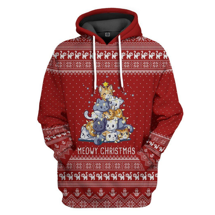 MysticLife 3D Meowy Christmas Tree Custom Tshirt Hoodie Apparel