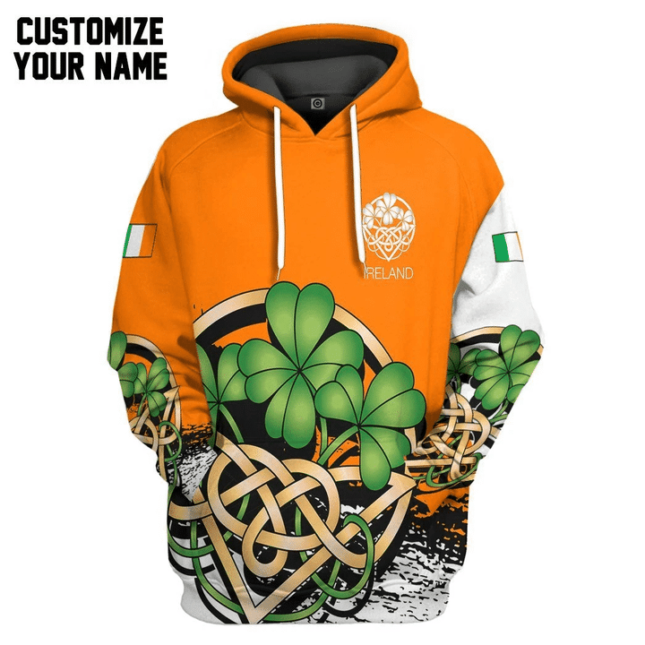 MysticLife 3D Orange Ireland St Patrick Day Custom Name Tshirt Hoodie Apparel