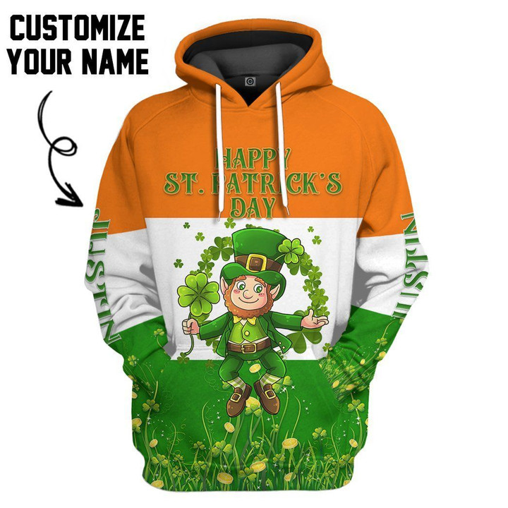 MysticLife 3D Happy St Patricks Day Shamrock Custom Name Tshirt Hoodie Apparel