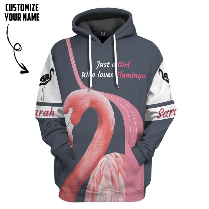 MysticLife 3D Girl Loves Flamingo Custom Name Tshirt Hoodie Apparel