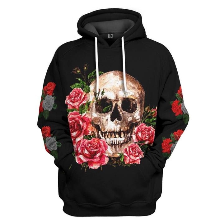 MysticLife 3D Black Rose Flower Skull Custom Tshirt Hoodie Apparel