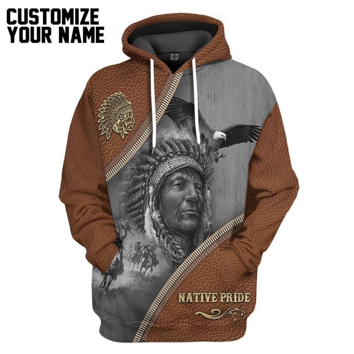 MysticLife 3D Native Pride Leather Custom Name Tshirt Hoodie Apparel