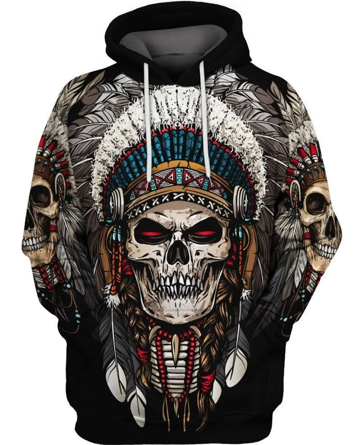 MysticLife 3D Native American Skull Tshirt Hoodie Apparel