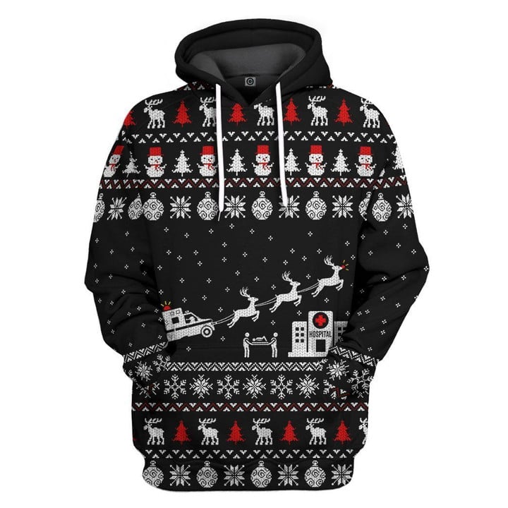 MysticLife 3D Paramedic Hospital Ambulance Ugly Christmas Sweater Custom Hoodie Apparel
