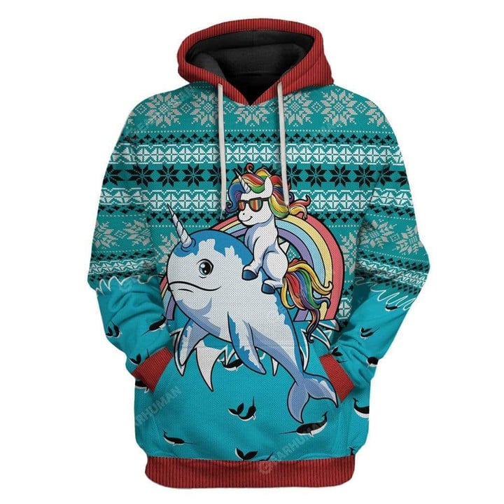 MysticLife Ugly Unicorn Riding Narwhal Christmas Custom T-Shirts Hoodies Apparel