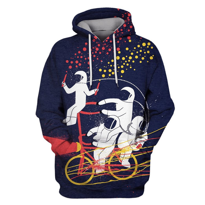 MysticLife Astronauts are riding bicycle Custom T-shirt - Hoodies Apparel