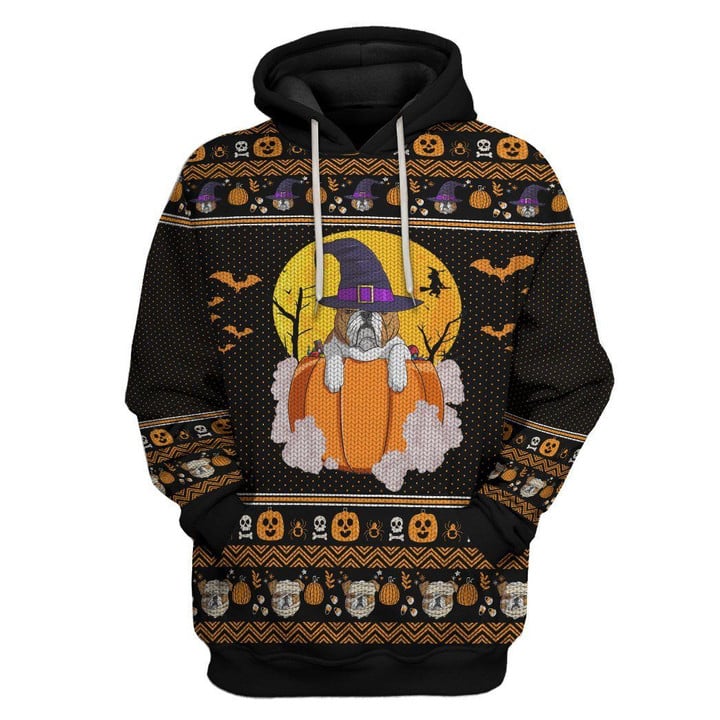 MysticLife 3D Bulldog Halloween Ugly Sweater Custom Hoodie Apparel