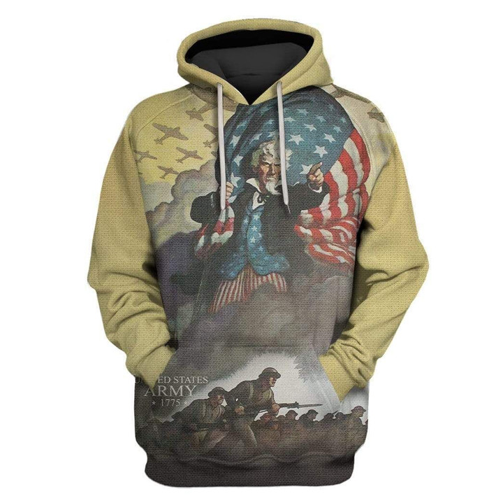 MysticLife Custom T-shirt - Hoodies U.S. Army Uncle Sam and Soldiers on the 4th of July Apparel