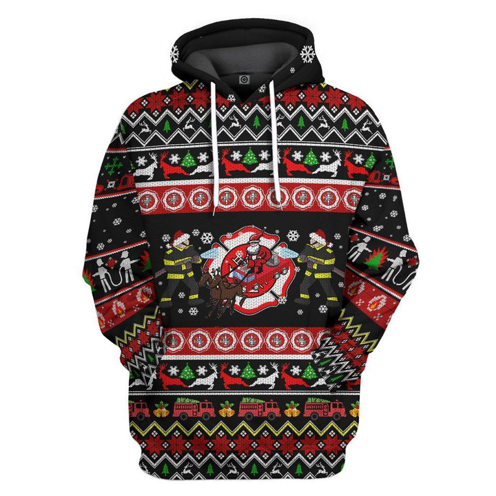 MysticLife 3D Xmas Firefighter Ugly Christmas Sweater Custom Hoodie Apparel