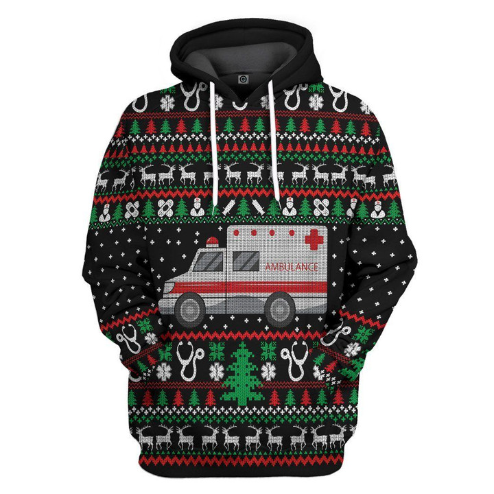 MysticLife 3D Paramedic Logo Ambulance Ugly Christmas Sweater Custom Hoodie Apparel
