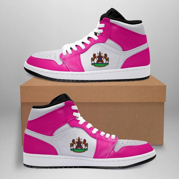 Lesotho High Top Sneakers Shoes Mid Hyper Pink White (Women's/Men's) A7