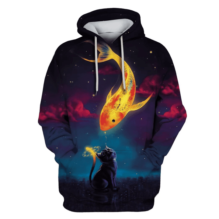 MysticLife Funny The Cat and The Fish Custom T-shirt - Hoodies Apparel