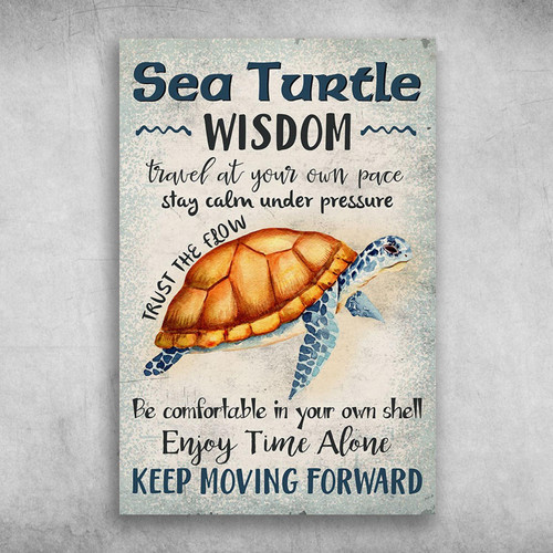 Sea Turtle Wisdom Travel At Your Own Pace, Stay Calm Under Pressure, Trust The Flow Poster Print Wall Art Canvas Wall Decor