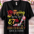Personalized Birthday Outfit Stepping Into My 57th Birthday Like A Boss Shirts Women Birthday T Shirts Summer Tops Beach T Shirts