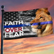 Thin Blue Line Faith Over Fear Jesus Lion Flag Law Enforcement Christian Decor - 1