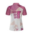 Rip It Sip It Grip It Golf Girl Golf Short Sleeve Women Polo Shirt Pink Golf Shirt For Ladies Best Golf Gift - 2