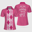 Anytime Is A Good Time For Golf Short Sleeve Women Polo Shirt Pink Argyle Pattern Golf Shirt For Female Golfers - 3
