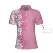 Golfer Flower Pink Custom Short Sleeve Women Polo Shirt Personalized Floral Golf Shirt For Ladies - 1