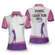 Swing Swear Look For Ball Repeat Golf Short Sleeve Women Polo Shirt White And Pink Golf Shirt For Ladies Unique Female Golf Gift - 3