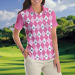Golf Polo Short Sleeve Women Polo Shirt Pink Argyle Seamless Pattern Golf Shirt For Ladies - 3