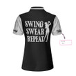 Swing Swear Repeat Custom Short Sleeve Women Polo Shirt Black And White Golf Shirt For Female Players - 2