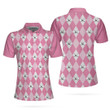 Golf Polo Short Sleeve Women Polo Shirt Pink Argyle Seamless Pattern Golf Shirt For Ladies - 4