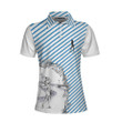 Blue Striped And Sketching Golf Girl Golf Short Sleeve Women Polo Shirt Best Gift For Female Golfers - 1