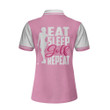Eat Sleep Golf Repeat Golf Short Sleeve Women Polo Shirt Pink Argyle Golf Shirt For Ladies - 2