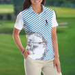Blue Striped And Sketching Golf Girl Golf Short Sleeve Women Polo Shirt Best Gift For Female Golfers - 3