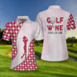 Golf And Wine Kind Of Girl Short Sleeve Women Polo Shirt Pink Diamond Pattern Shirt For Golf Ladies - 4