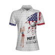 Golf American Flag Girl Short Sleeve Women Polo Shirt - 1