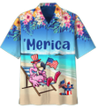 Cute Flamingo On Vacation USA Flag Button Down Shirt Amazing Presents This Summer - 1