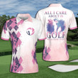 Golf All I Care Is Golf Women Pink Watercolor Argyle Pattern Short Sleeve Woman Polo Shirt - 1