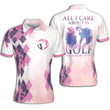 Golf All I Care Is Golf Women Pink Watercolor Argyle Pattern Short Sleeve Woman Polo Shirt - 2
