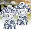 Blue And White Golf Camouflage Pattern Sleeveless Polo Shirt Sleeveless Zipper Polo Shirt or Long Sleeve Polo Shirt