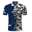 Mens Long Sleeve Golf Tops Polo Blue Pattern Skull Golf Clubs Custom Name Golf Performance Shirts