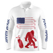 American Flag Bigfoot Mens Golf Polo Shirt Custom Name Patriotic Unique Golf Gift Ideas For Him