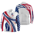Personalized Golf Polo Shirts American Flag White Custom Name Mens Long Sleeve Golf Tops Golfing Gift