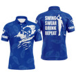 Mens Golf Polo Shirt Swing Swear Drink Repeat Custom Name Golf Clubs Pattern Shirt  Blue