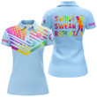 Womens golf polo shirt watercolor American flag custom name swing swear repeat light blue golf shirt NQS3533 - 1