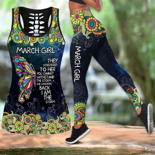 March Girl Hippie Butterfly Hollow Tank Top And Leggings