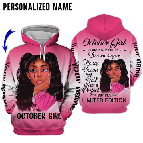 Personalized Name Birthday Outfit October Girl Black Women Limied Edition All Over Printed Birthday Shirt