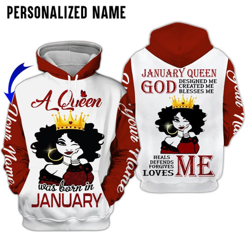 Personalized Name Birthday Outfit Birthday Outfit January Girl A Queen All Over Printed Birthday Shirt