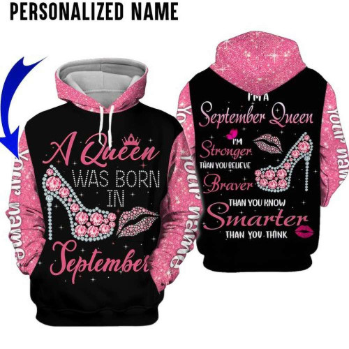 Personalized Name Birthday Outfit Birthday Outfit September Girl A Queen Diamond All Over Printed Birthday Shirt