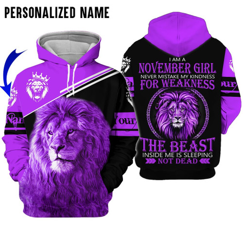 Personalized Name Birthday Outfit November Girl 3D All Over Printed Birthday Shirt Lion King Purple