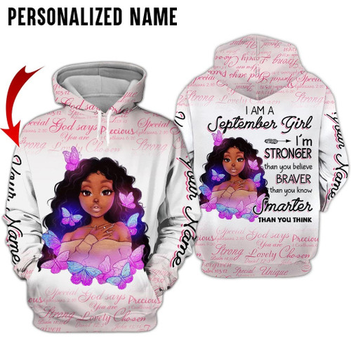 Personalized Name Birthday Outfit September Girl God Says Pink All Over Printed Birthday Shirt