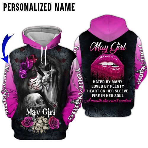 Personalized Name Birthday Outfit Birthday Outfit may Girl Skull Flower All Over Printed Birthday Shirt