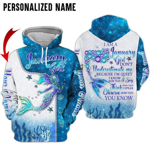 Personalized Name Birthday Outfit Birthday Outfit January Girl Mermaid All Over Printed Birthday Shirt